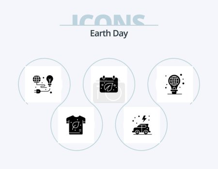 Téléchargez les illustrations : Jour de la Terre Glyphe Icône Pack 5 Icône Design. calandre. jour. Voiture. la terre. terre - en licence libre de droit
