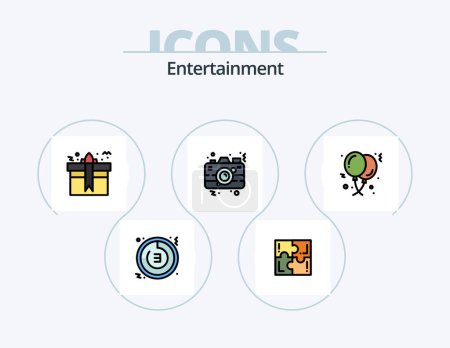 Téléchargez les illustrations : Ligne de divertissement rempli Icône Pack 5 Icône Design. la musique. Disque. vidéo. divertissement. jouer - en licence libre de droit