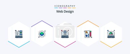 Illustration for Web Design 25 FilledLine icon pack including photo. tools. tools. pen. edit - Royalty Free Image