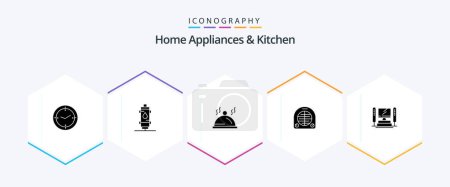 Ilustración de Home Appliances And Kitchen 25 Glyph icon pack including servise. dish. heat. hotel. home - Imagen libre de derechos