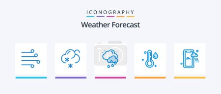 Ilustración de Clima Azul 5 paquete de iconos incluyendo. Lluvioso. nube. Móvil. temperatura. Diseño de iconos creativos - Imagen libre de derechos