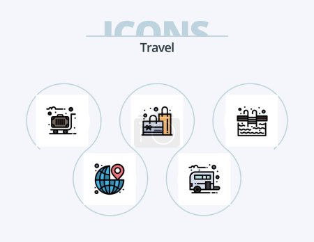 Téléchargez les illustrations : Travel Line Filled Icon Pack 5 Icon Design. hotel. food. destination. products. food - en licence libre de droit
