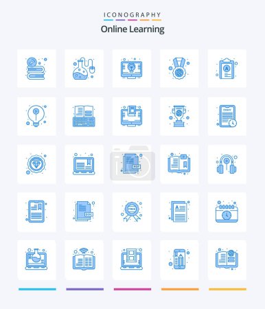 Illustration for Creative Online Learning 25 Blue icon pack  Such As file. medal. bulb. world. globe - Royalty Free Image