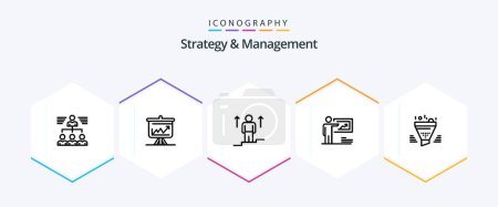 Ilustración de Strategy And Management 25 Line icon pack including strategy. presentation. board. success. arrow - Imagen libre de derechos