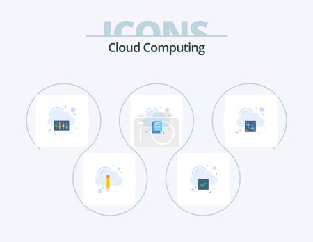 Téléchargez les illustrations : Cloud Computing Flat Icon Pack 5 Icon Design. upload. download. config. document - en licence libre de droit