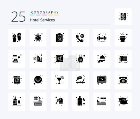 Illustration for Hotel Services 25 Solid Glyph icon pack including service. gym. ticket. dumbbell. help - Royalty Free Image