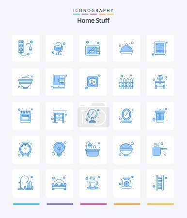 Téléchargez les illustrations : Creative Home Stuff 25 Blue icon pack  Such As clothes. . electronics. kitchen. dish - en licence libre de droit