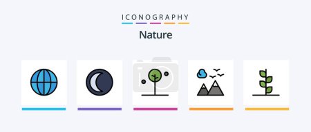 Illustration for Nature Line Filled 5 Icon Pack Including . water. herb. sea. sunrise. Creative Icons Design - Royalty Free Image