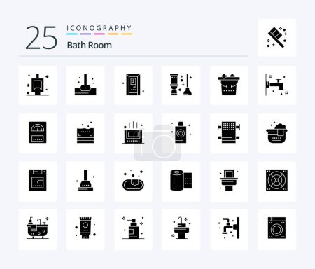 Téléchargez les illustrations : Bath Room 25 Solid Glyph icon pack including bath. wash. bath. lifestyle. room - en licence libre de droit