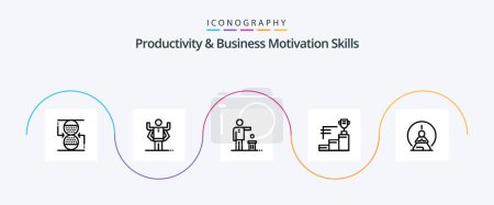 Téléchargez les illustrations : Productivity And Business Motivation Skills Line 5 Icon Pack Including mental concentration. trophy. bad. prize. thought - en licence libre de droit