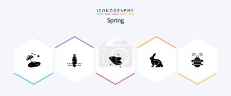 Téléchargez les illustrations : Spring 25 Glyph icon pack including beetle. rabbit. animal. easter bunny. bunny - en licence libre de droit