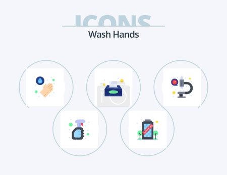 Téléchargez les illustrations : Wash Hands Flat Icon Pack 5 Icon Design. laboratory. tissue box. staying. tissue. box - en licence libre de droit