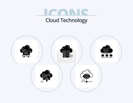 Illustration for Cloud Technology Glyph Icon Pack 5 Icon Design. data. sever. cloud. trolley. cart - Royalty Free Image