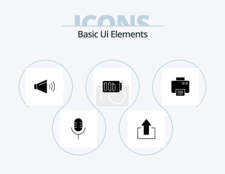 Téléchargez les illustrations : Basic Ui Elements Glyph Icon Pack 5 Icon Design. print. simple. sound. electricity. charge - en licence libre de droit