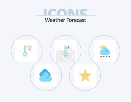 Téléchargez les illustrations : Weather Flat Icon Pack 5 Icon Design. . sun. temperature. snow. weather - en licence libre de droit
