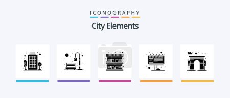 Téléchargez les illustrations : City Elements Glyph 5 Icon Pack Including architecture. marketing. light. billboard. travel. Creative Icons Design - en licence libre de droit