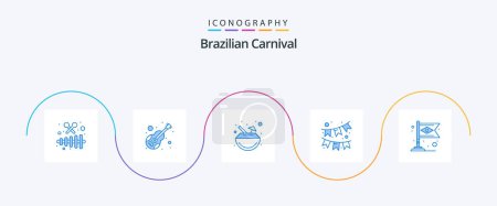 Illustration for Brazilian Carnival Blue 5 Icon Pack Including brazil. ornament. violin. garland. coconut - Royalty Free Image