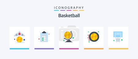 Téléchargez les illustrations : Basketball Flat 5 Icon Pack Including hoop. basket. sports accessories. time. game. Creative Icons Design - en licence libre de droit