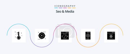 Téléchargez les illustrations : Seo and Media Glyph 5 Icon Pack Including optimization. media. optimization. engine. interface search engine - en licence libre de droit