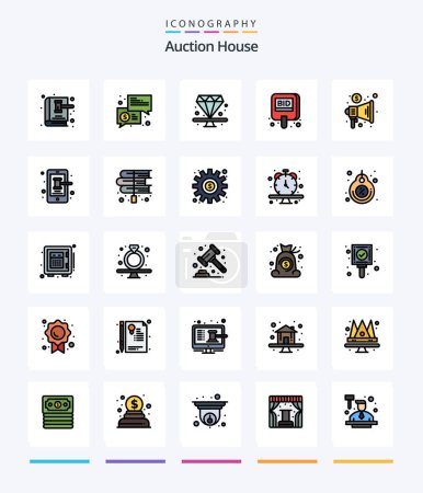 Téléchargez les illustrations : Creative Auction 25 Line FIlled icon pack  Such As label. bid. messages. auction. jewel - en licence libre de droit