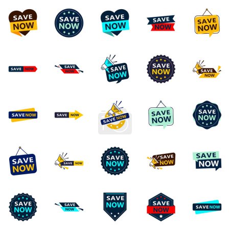 Ilustración de Save Now 25 Unique Typographic Designs for a personalized saving message - Imagen libre de derechos