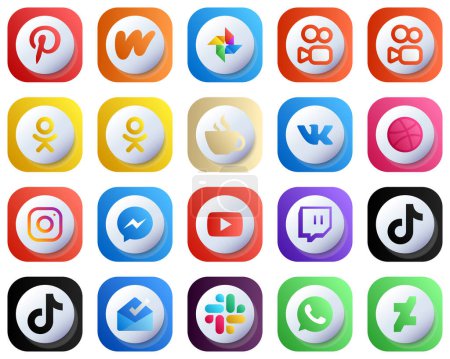 Illustration for 20 Cute 3D Gradient Stylish Social Media Icons such as youtube. facebook. messenger and meta icons. High-Definition and High-Quality - Royalty Free Image