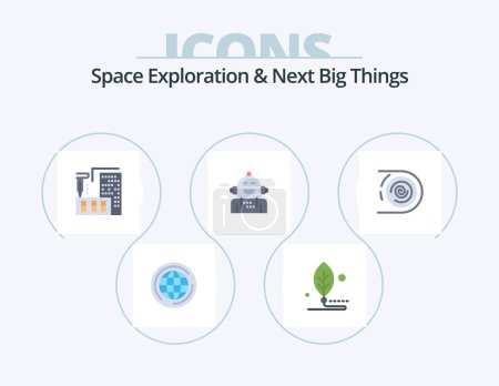 Téléchargez les illustrations : Space Exploration And Next Big Things Flat Icon Pack 5 Icon Design. emotional. artificial. life. android. fabrication - en licence libre de droit