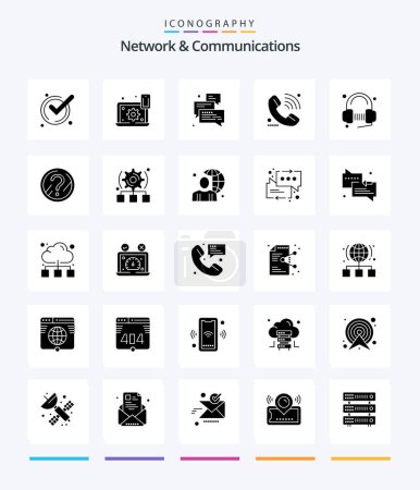 Téléchargez les illustrations : Creative Network And Communications 25 Glyph Solid Black icon pack  Such As signal. support. cogwheel. call. support - en licence libre de droit