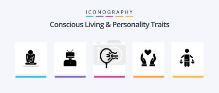 Illustration for Concious Living And Personality Traits Glyph 5 Icon Pack Including heart. compassion. person. care. relief. Creative Icons Design - Royalty Free Image