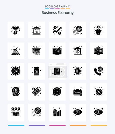 Ilustración de Creative Economy 25 Glyph Solid Black icon pack  Such As bars. money. dollar. growth. money - Imagen libre de derechos