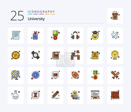 Téléchargez les illustrations : University 25 Line Filled icon pack including professor. achieve. support. audio - en licence libre de droit