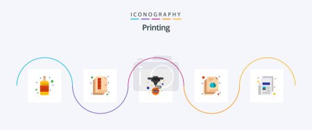 Illustration for Printing Flat 5 Icon Pack Including news. print. color. page. printing - Royalty Free Image