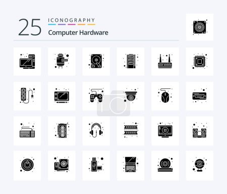 Illustration for Computer Hardware 25 Solid Glyph icon pack including computer. router. drive. modem. ram - Royalty Free Image