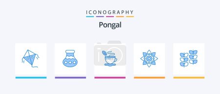Illustration for Pongal Blue 5 Icon Pack Including holi. diwali. tea . decoration. celebrate. Creative Icons Design - Royalty Free Image