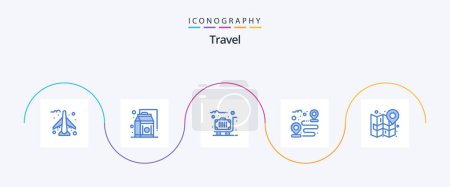 Illustration for Travel Blue 5 Icon Pack Including mark. city. suitcase. path. road - Royalty Free Image