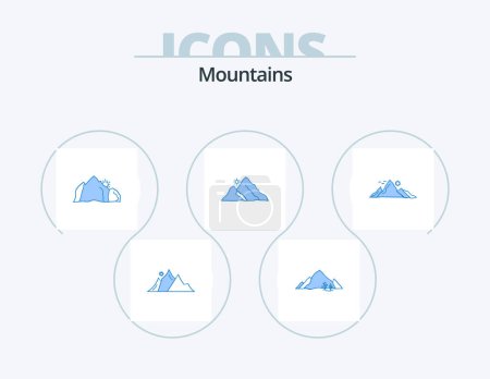 Illustration for Mountains Blue Icon Pack 5 Icon Design. hill. mountain. nature. scene. nature - Royalty Free Image