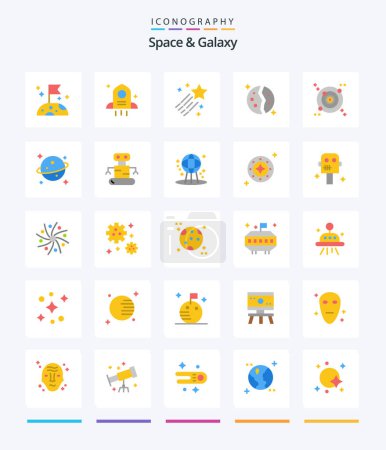 Illustration for Creative Space And Galaxy 25 Flat icon pack  Such As space. galaxy. space. space. galaxy - Royalty Free Image