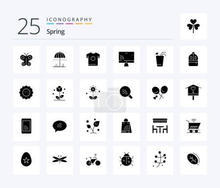 Téléchargez les illustrations : Spring 25 Solid Glyph icon pack including drink. wifi. t shirt. screen. screen - en licence libre de droit
