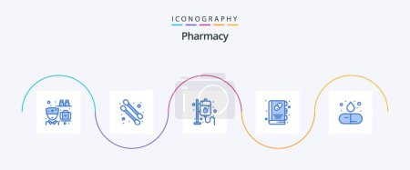 Téléchargez les illustrations : Pharmacy Blue 5 Icon Pack Including medicine. drug. medicine. capsule. health book - en licence libre de droit