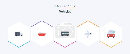 Illustration for Vehicles 25 Flat icon pack including vehicles. less. bus. delete. plane - Royalty Free Image