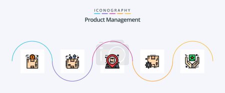 Illustration for Product Management Line Filled Flat 5 Icon Pack Including gear. box. package. interaction. essential - Royalty Free Image