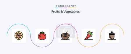 Téléchargez les illustrations : Fruits and Vegetables Line Filled Flat 5 Icon Pack Including fresh. acorn. coconut. vegetables. ingredient - en licence libre de droit