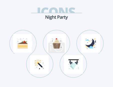 Téléchargez les illustrations : Night Party Flat Icon Pack 5 Icon Design. celebration. cupcakes. night. cupcake. cake - en licence libre de droit