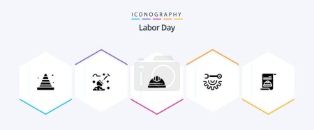 Ilustración de Labor Day 25 Glyph icon pack including wrench wheel . labour helmet. gardening . hard cap . cap - Imagen libre de derechos
