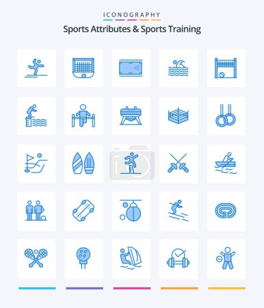 Téléchargez les illustrations : Creative Sports Atributes And Sports Training 25 Blue icon pack  Such As swimming. sport. soccer. activity. pocket - en licence libre de droit