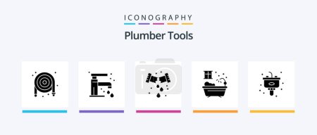 Ilustración de Plumber Glyph 5 Icon Pack Including kitchen. disposal. leak. water. bathroom. Creative Icons Design - Imagen libre de derechos