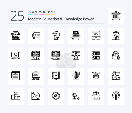 Téléchargez les illustrations : Modern Education And Knowledge Power 25 Line icon pack including hardware. books. training. education. power - en licence libre de droit