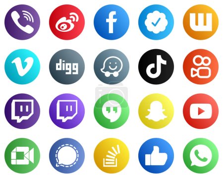 Illustration for 20 Popular Social Media Icons such as douyin. waze. fb. digg and vimeo icons. Elegant and high resolution - Royalty Free Image