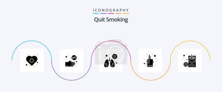 Illustration for Quit Smoking Glyph 5 Icon Pack Including vaper. mod. hand. box. organ - Royalty Free Image