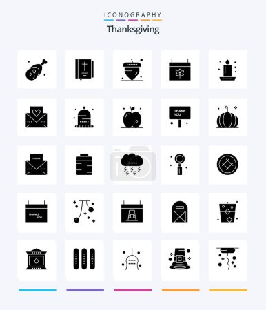 Téléchargez les illustrations : Creative Thanks Giving 25 Glyph Solid Black icon pack  Such As candle. date. religion. calendar. thanksgiving - en licence libre de droit